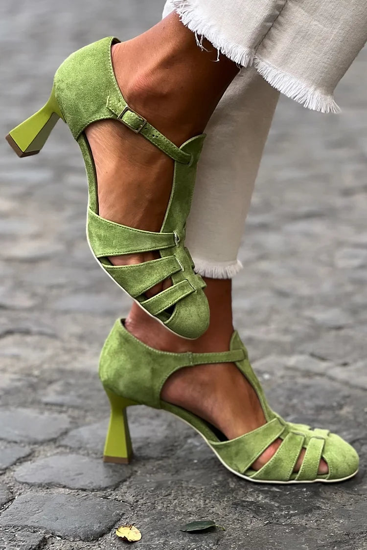 Hannah | Green VIntage Strap Heels