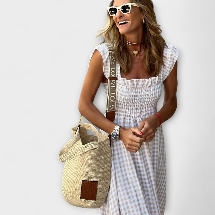 Checked Maxi Dress with Ruffle Sleeves