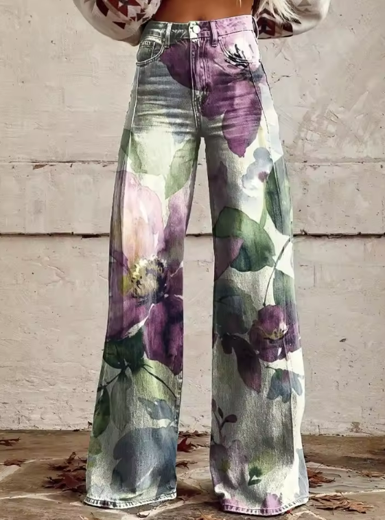 Flora | Soft Bloom Watercolor Pants