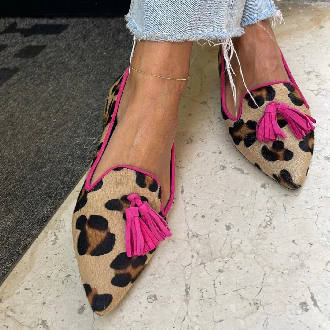 Ana - Animal Print Ballet Flats With Chic Tassels