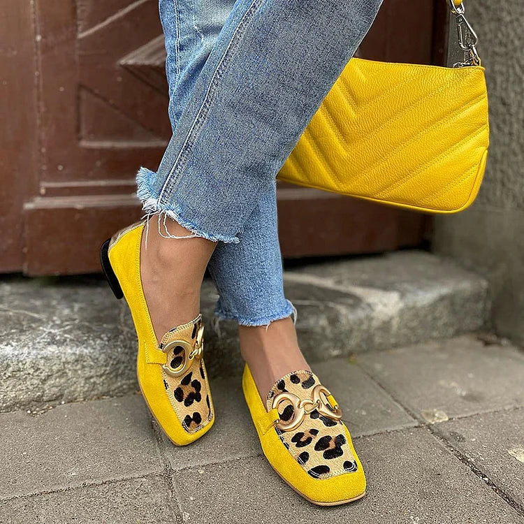 Mila | Yellow Loafer With Animal Print Detail