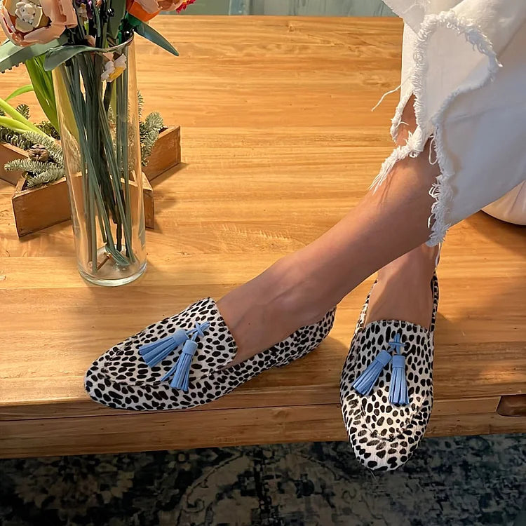 Lucy | Spotted Loafers With Blue Tassel