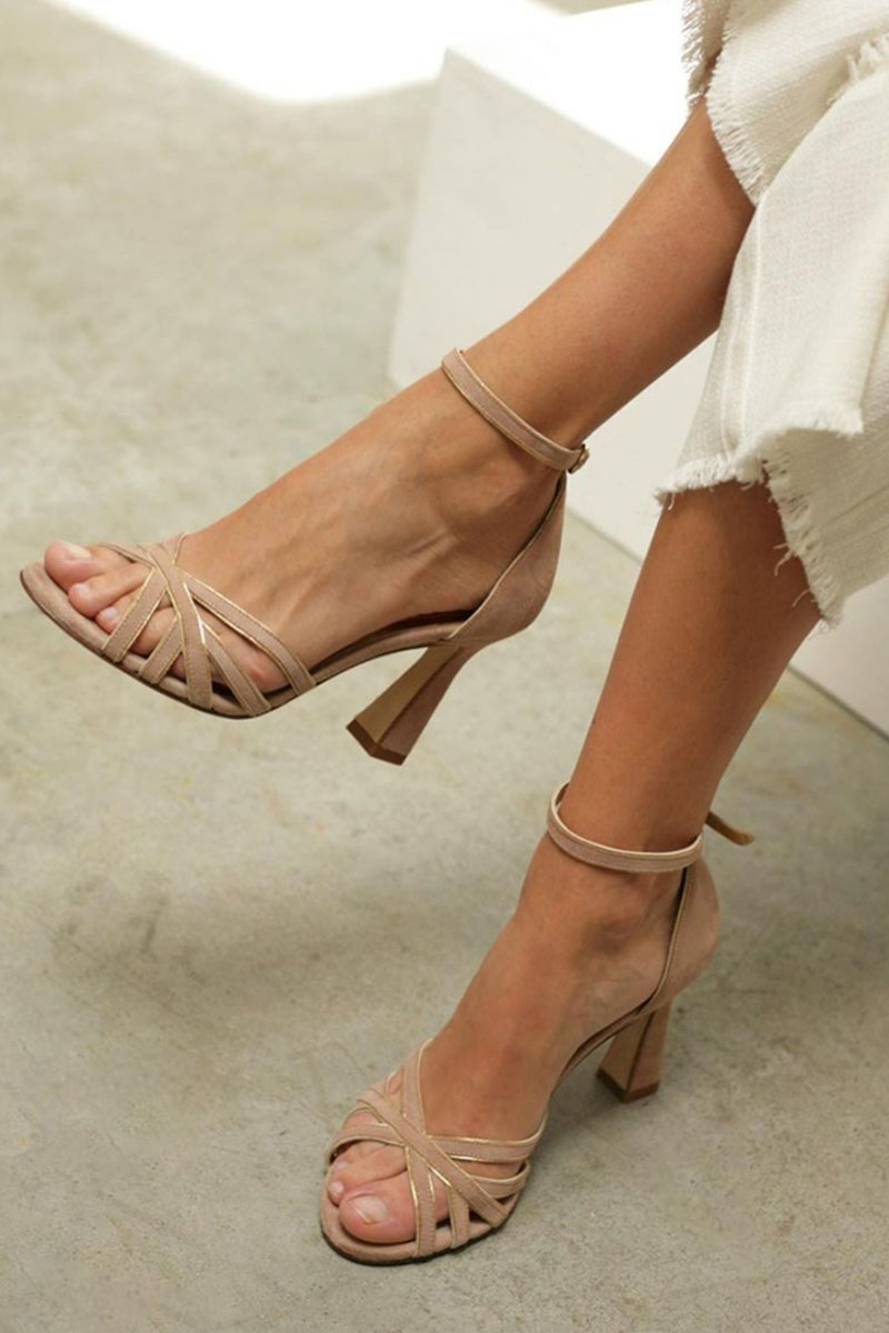 Elle | Round-toe patchwork sandals with slim heel