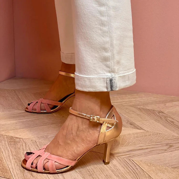Claire | Strappy Peach Mid Heels