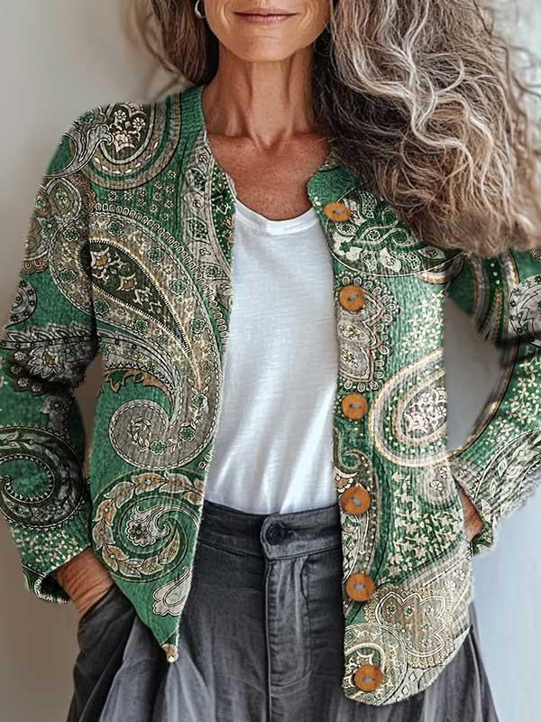 Selma | Elegant Green Paisley Jacket for a Stylish Look