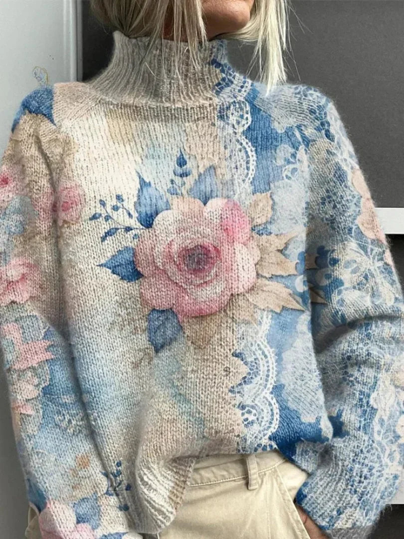 Fiona | Glowing Blonde Knit Sweater with Elegant Rose Details