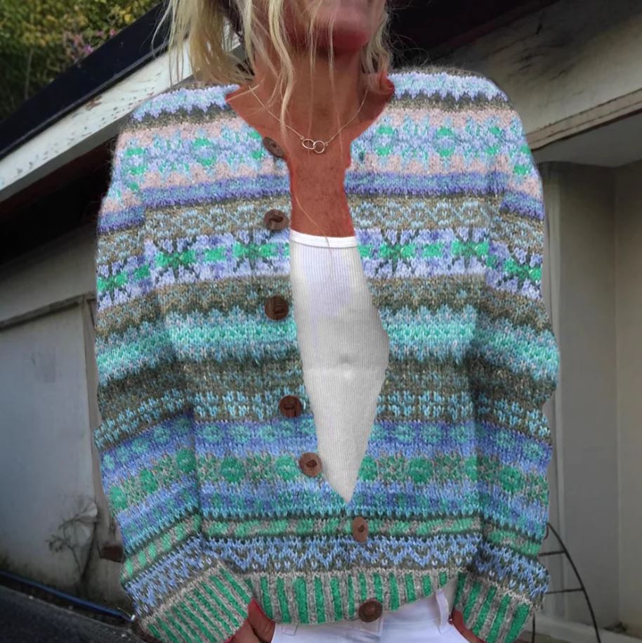 Lotte | Elegant Blue Patterned Cardigan for a Chic and Casual Style