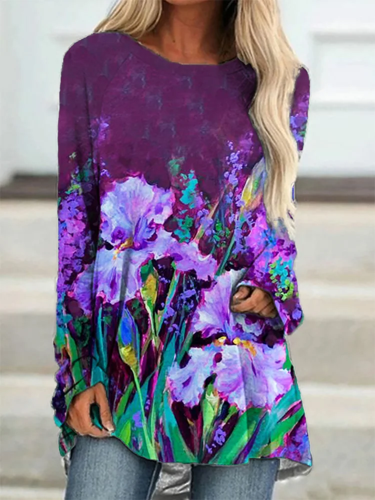 Celeste | Long-Sleeve T-Shirt Featuring Purple Iris Artwork