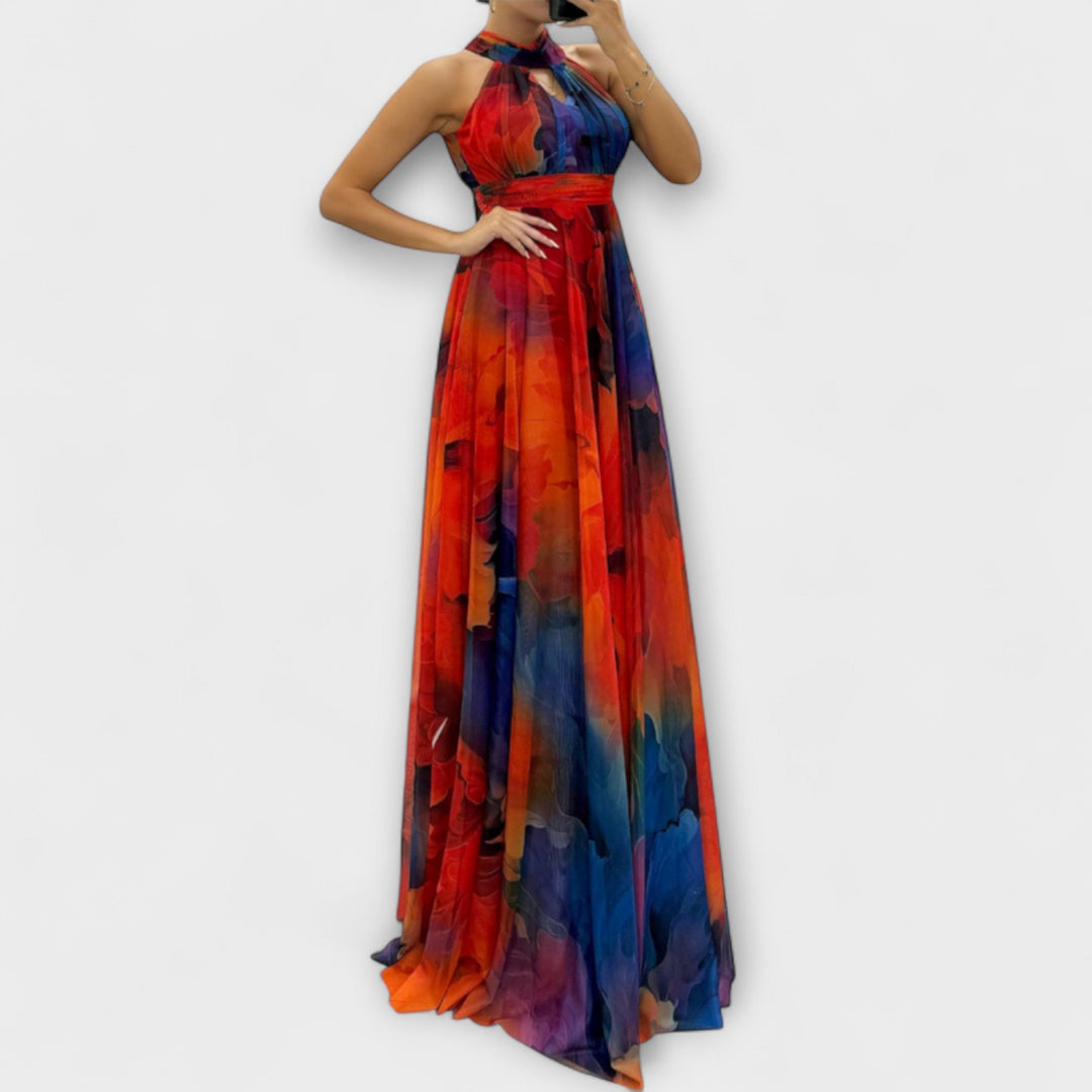 Isalie – Floral Pattern Chiffon Maxi Dress