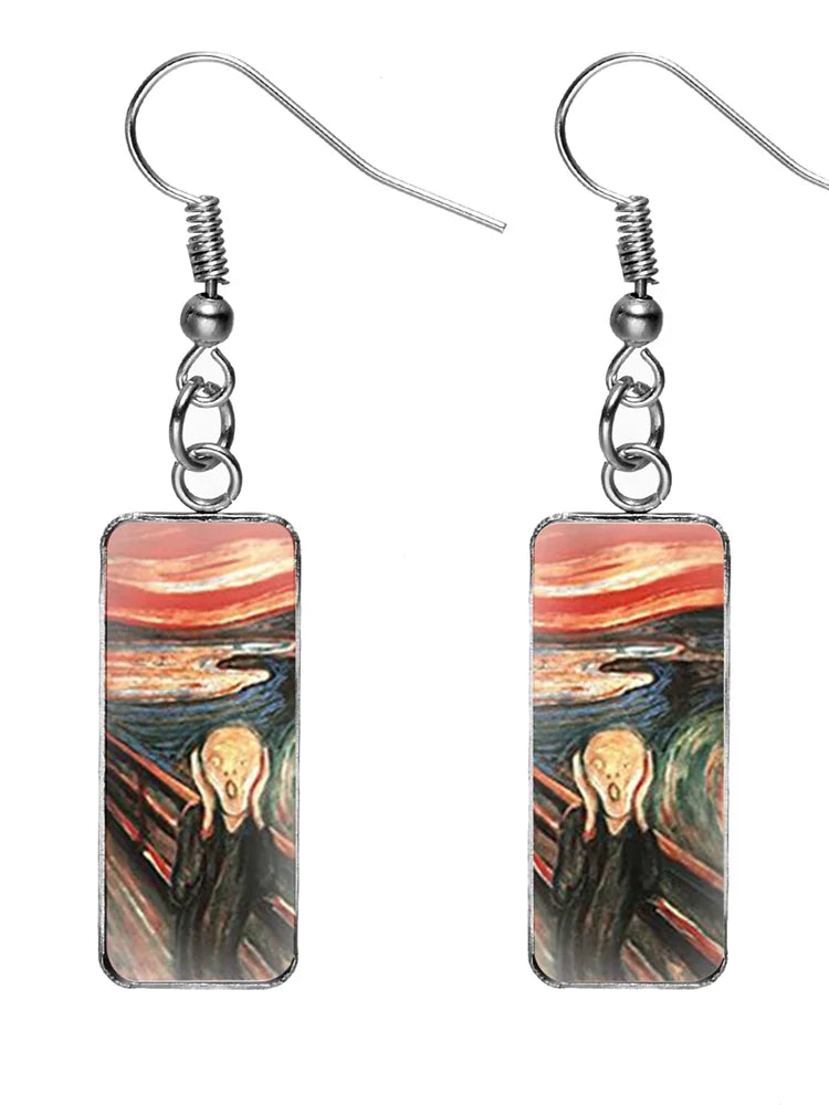 Madeline | Rectangular Earrings with Oil Painting Design