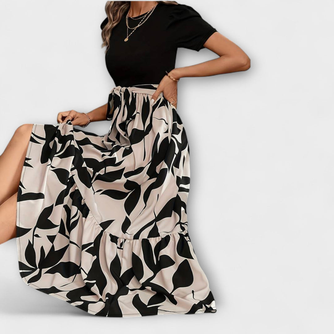 Luna - Summer Dress with Floral Pattern and Round Neck