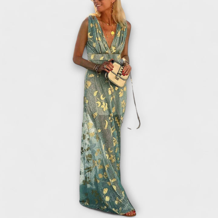 Flowing dress with V-neckline and sequin details