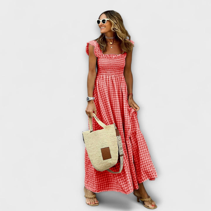 Checked Maxi Dress with Ruffle Sleeves