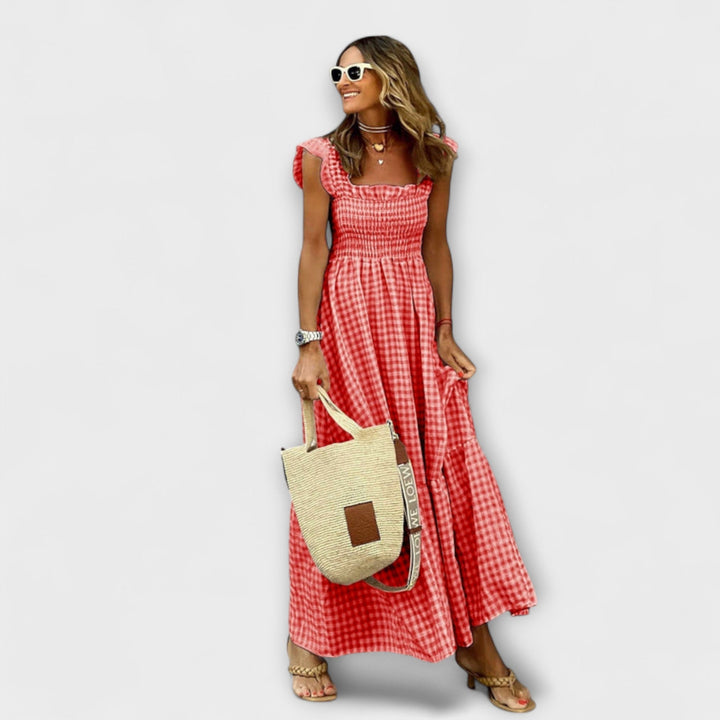 Suri - Maxi Dress with Gathered Check Ruffle Hem