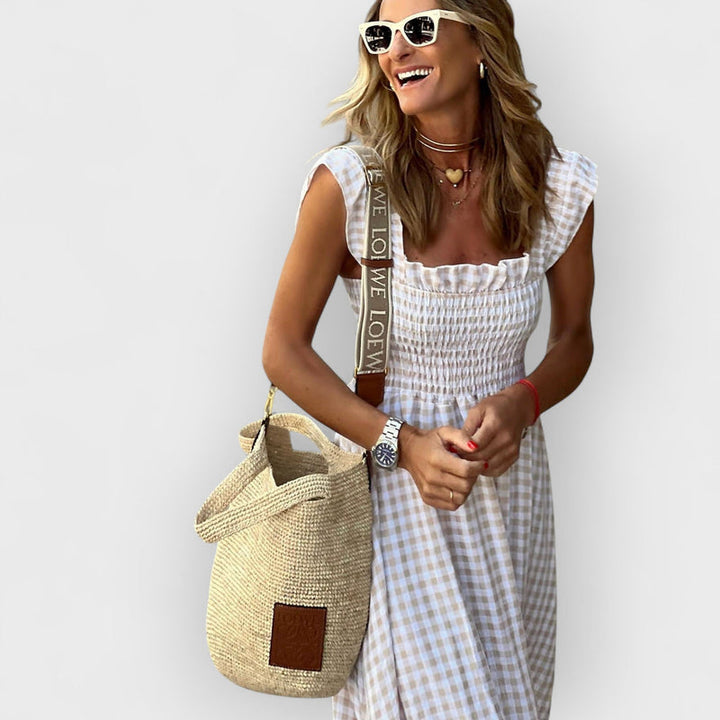 Suri - Maxi Dress with Gathered Check Ruffle Hem