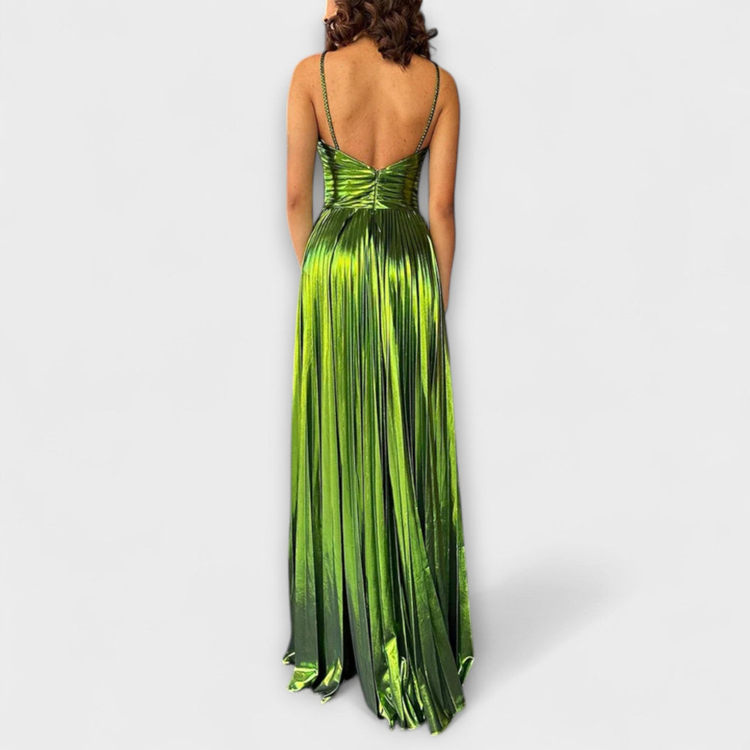 Maxi dress with metallic fabric