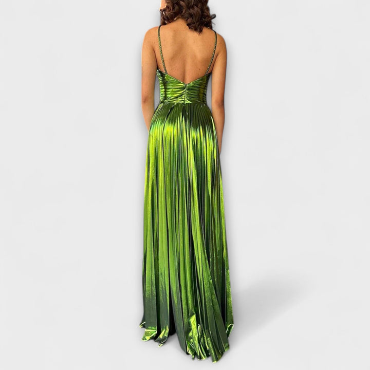 Maxi dress with metallic fabric