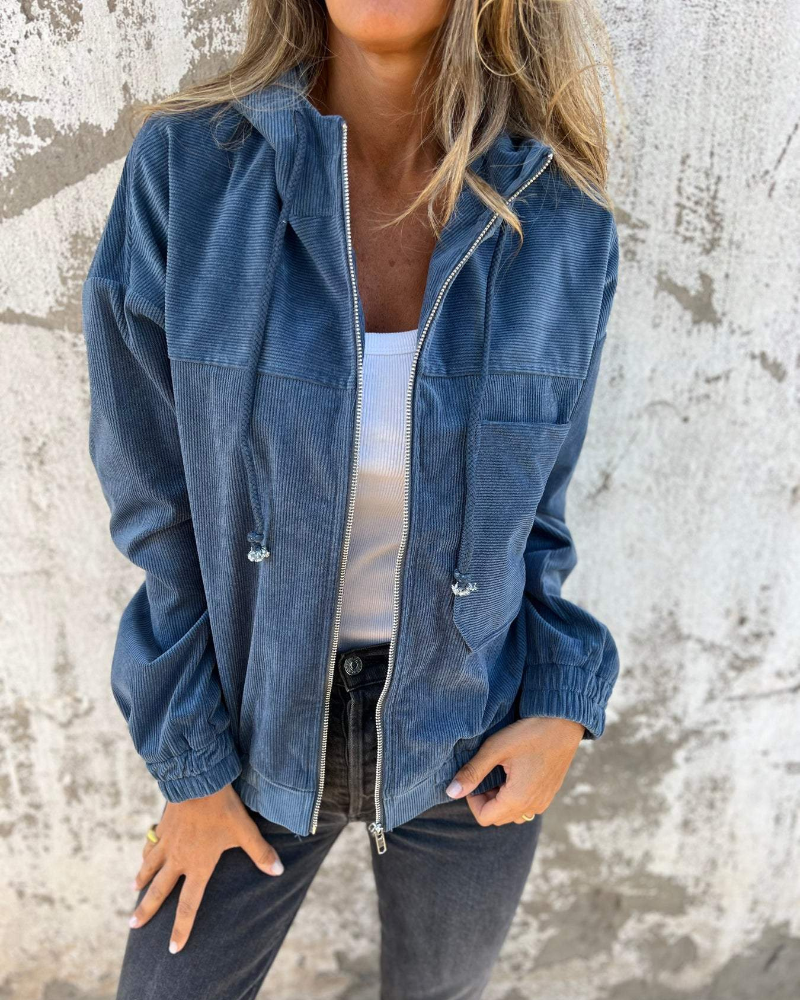 Ella | Stylish Corduroy Hoodie Jacket with Zipper for a Trendy Look