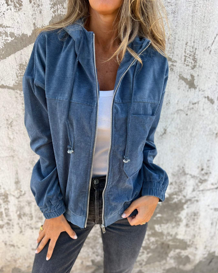 Ella | Stylish Corduroy Hoodie Jacket with Zipper for a Trendy Look
