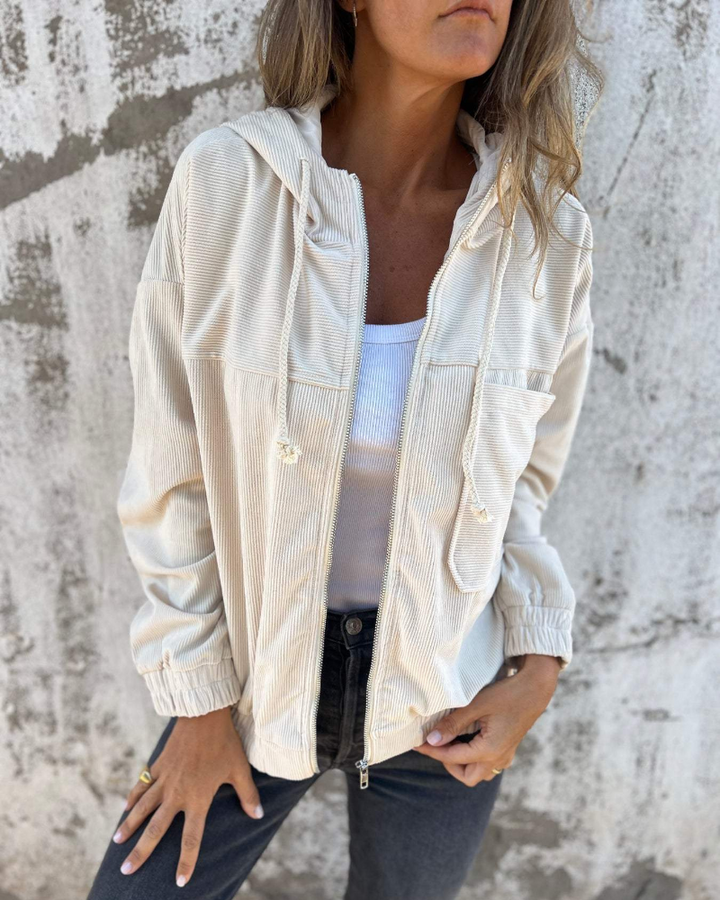 Ella | Stylish Corduroy Hoodie Jacket with Zipper for a Trendy Look