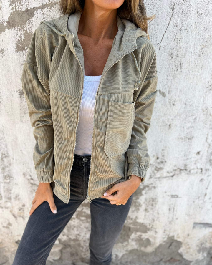 Ella | Stylish Corduroy Hoodie Jacket with Zipper for a Trendy Look