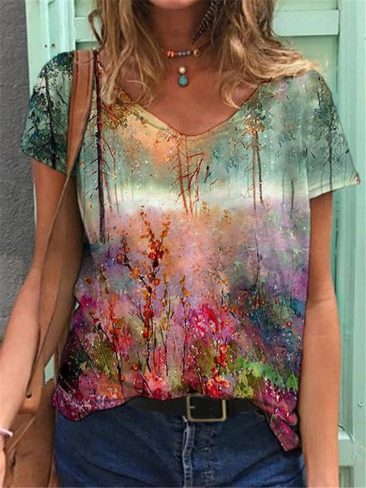 Emmeline | Floral Art Reproduction V-Neck T-Shirt