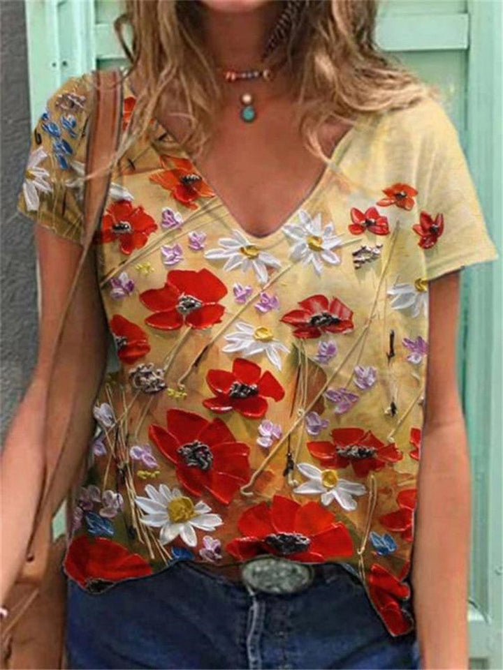 Emmeline | Floral Art Reproduction V-Neck T-Shirt