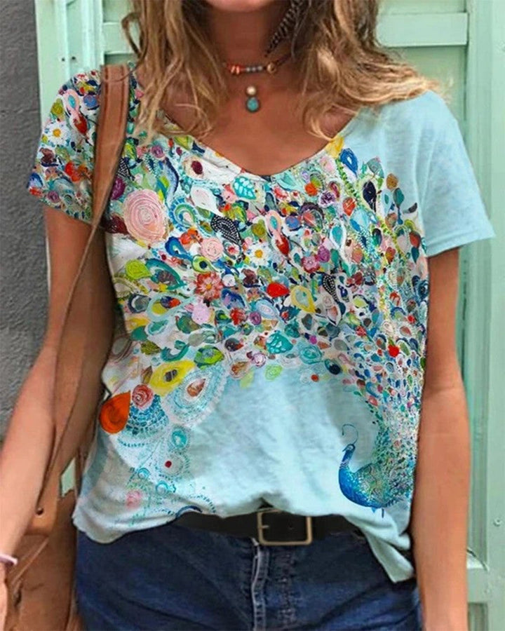 Emmeline | Floral Art Reproduction V-Neck T-Shirt