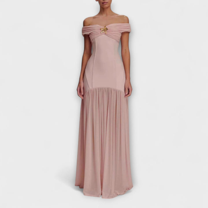 Maelie - Stylish strapless bodycon maxi dress with floral embellishments