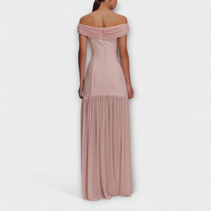 Maelie - Stylish strapless bodycon maxi dress with floral embellishments