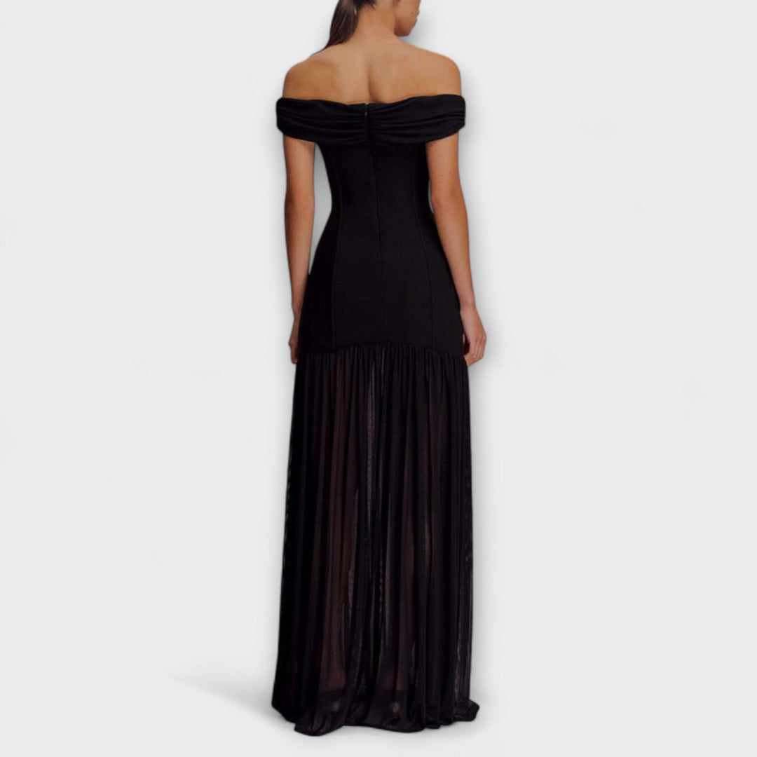 Maelie - Stylish strapless bodycon maxi dress with floral embellishments