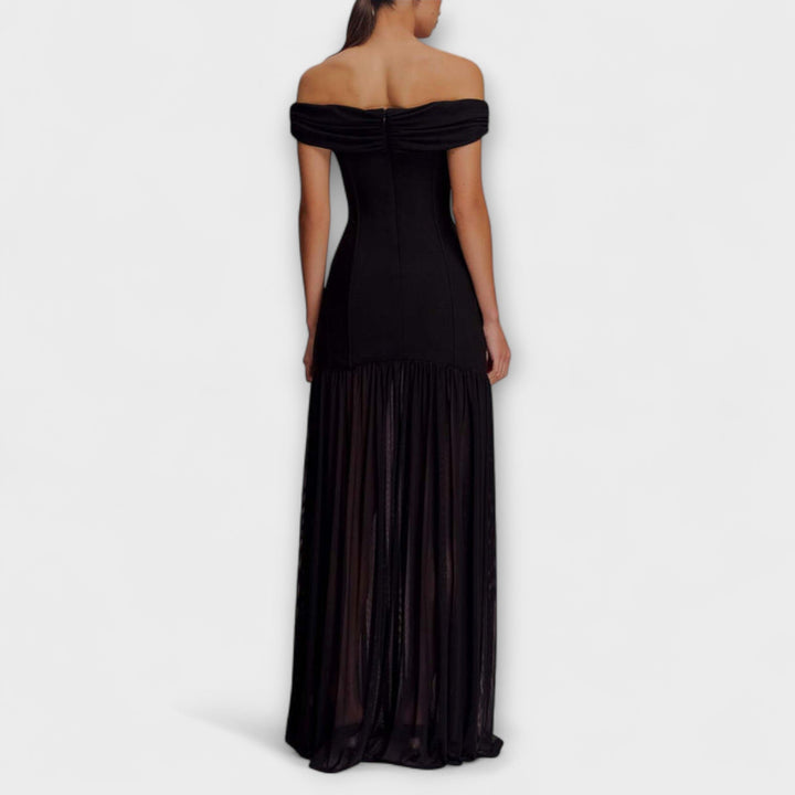 Maelie - Stylish strapless bodycon maxi dress with floral embellishments