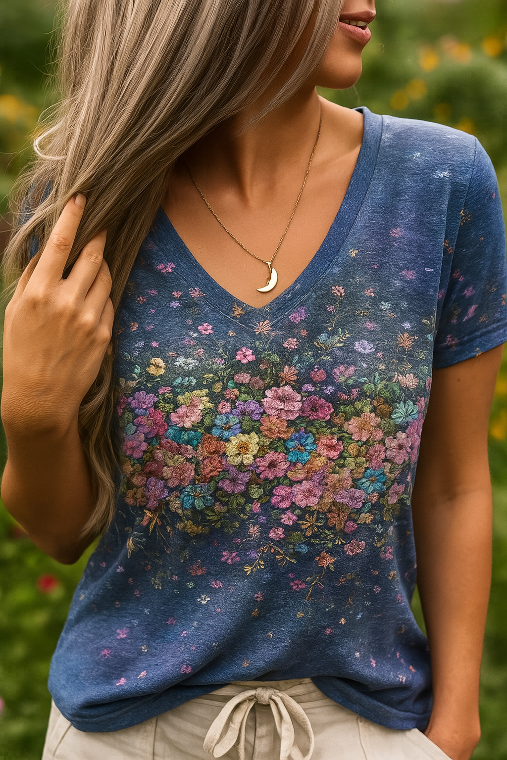 Hannah | 74 V-Neck Floral Art T-Shirt