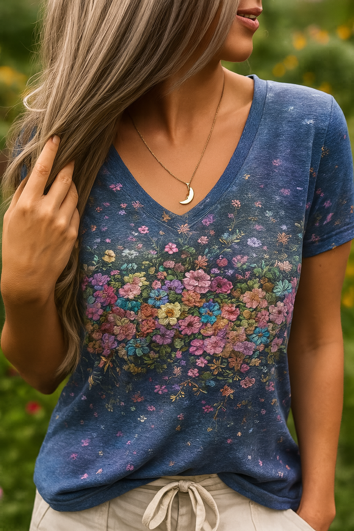 Hannah | 74 V-Neck Floral Art T-Shirt