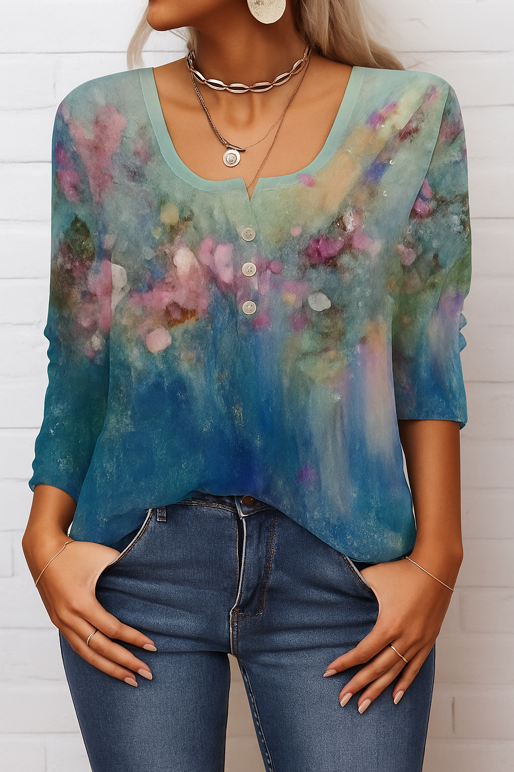 Sophia | Round Neck Floral Pattern Long-Sleeve Casual T-Shirt