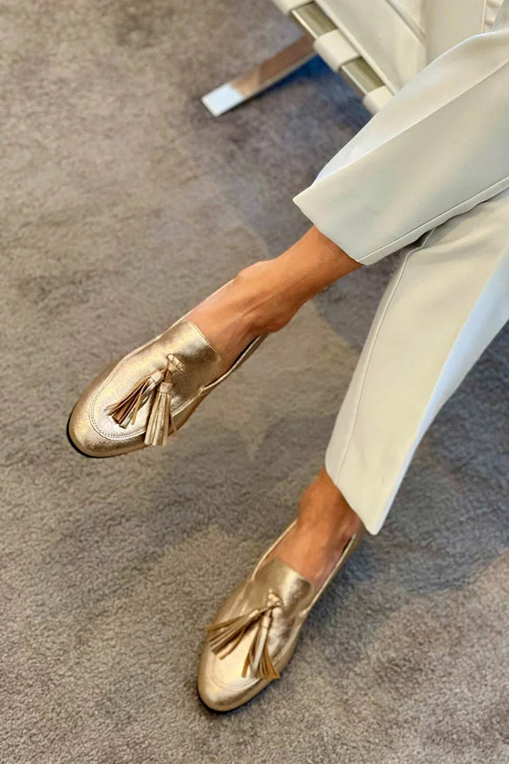 Lydia | Gold Mocassin With Tassels
