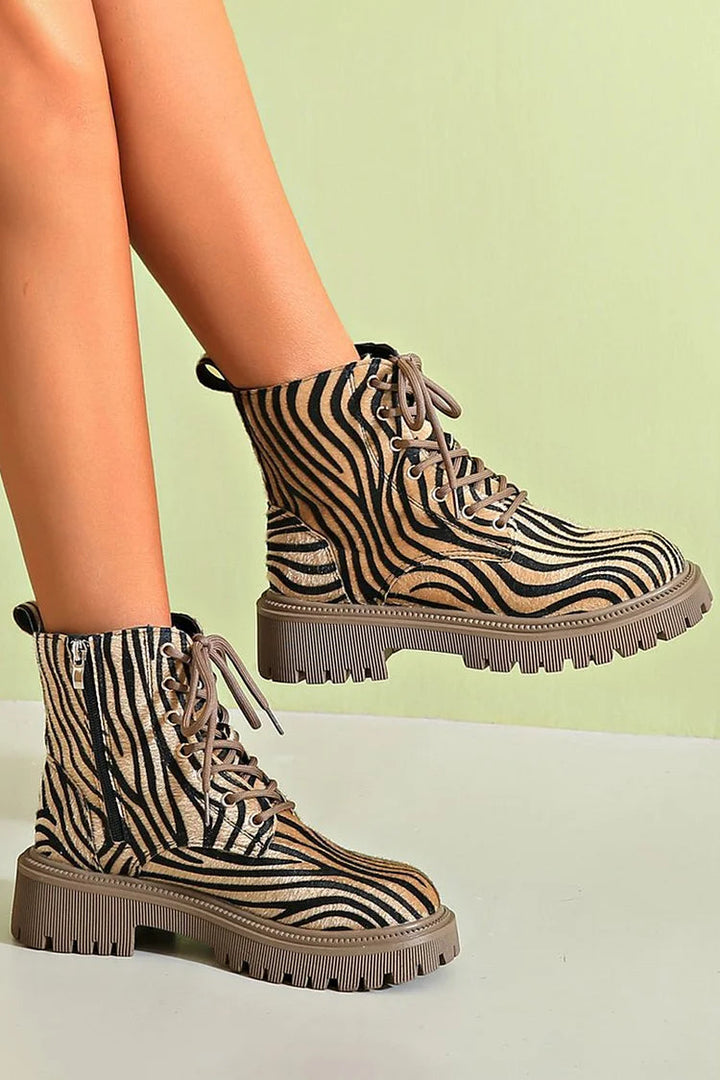 Arianna | Zebra Print Lace Up Boots