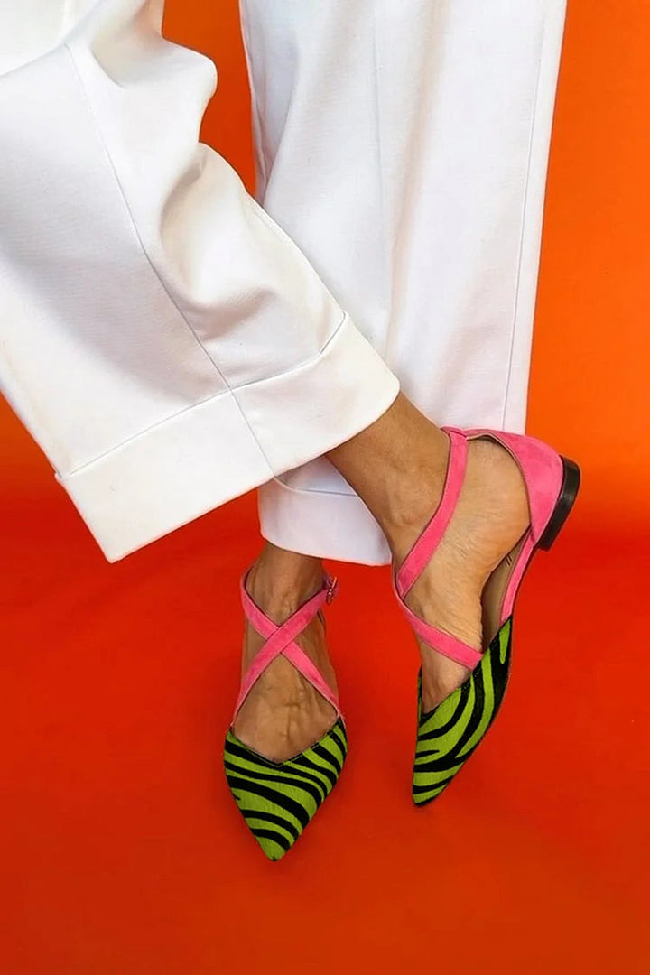 Alana - Zebra Print Cross-Strap Flats