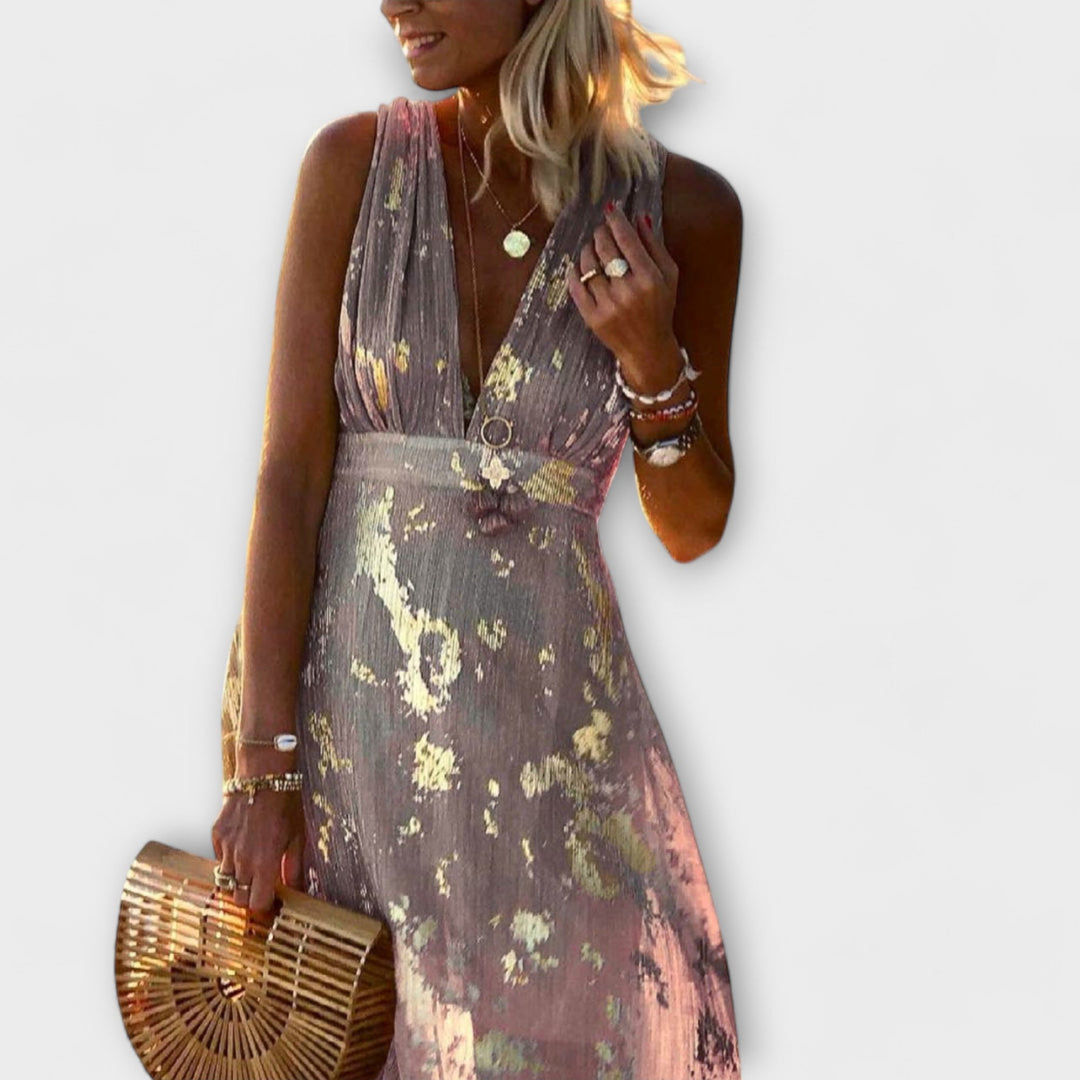 Flowing dress with V-neckline and sequin details