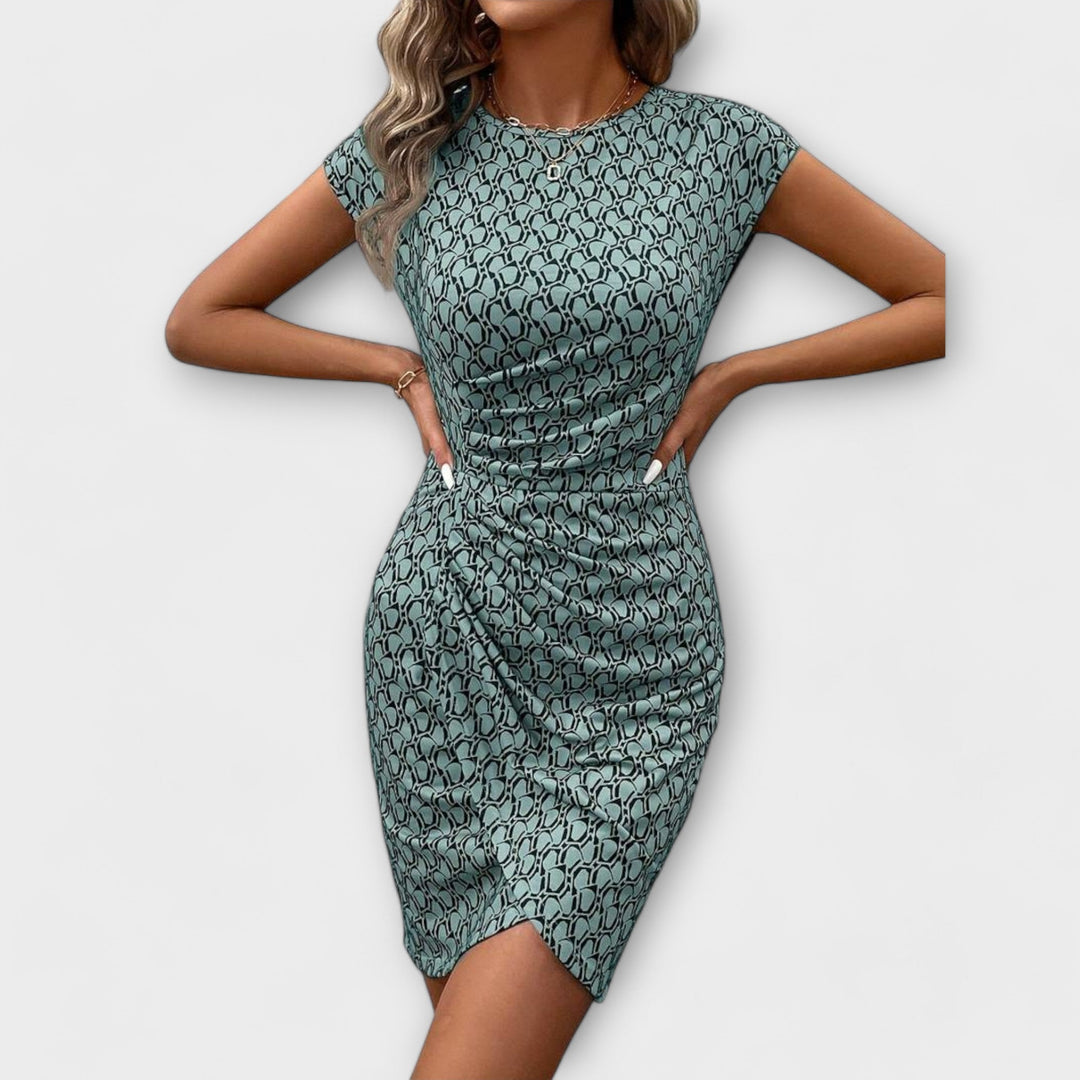 Emma - Short-sleeved Tulip Dress with Allover Print