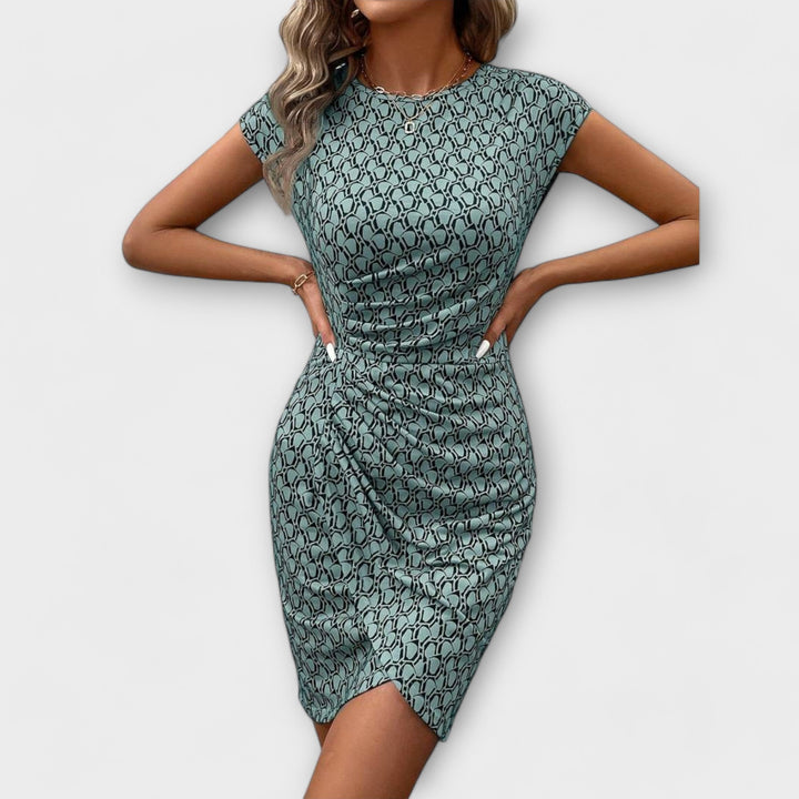 Emma - Short-sleeved Tulip Dress with Allover Print
