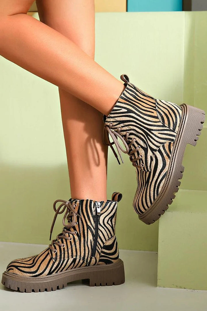 Arianna | Zebra Print Lace Up Boots