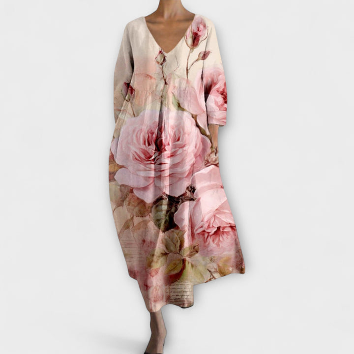 Fiona - Long, colorful dress with V-neck