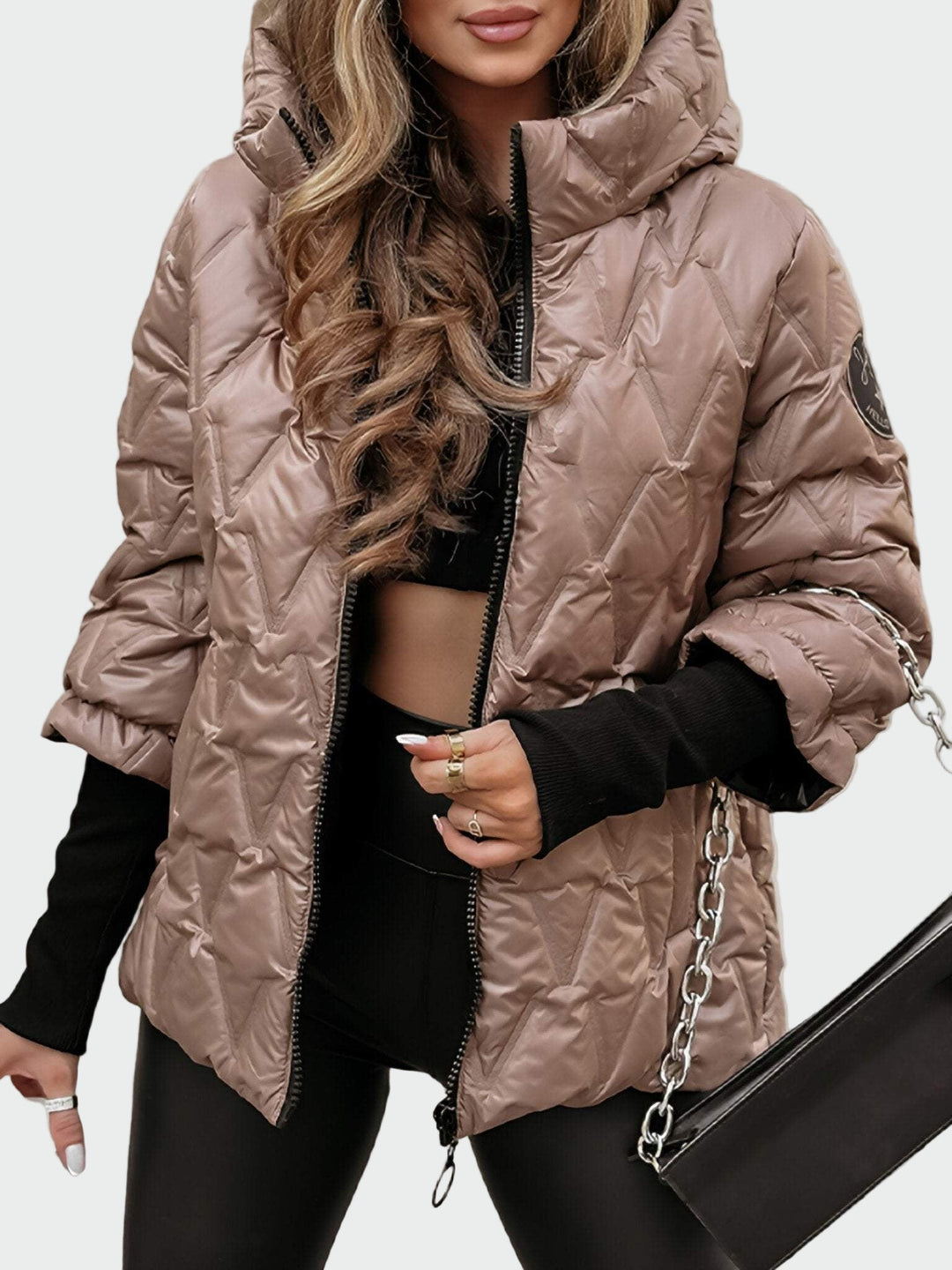 Amira | Cotton Puffer Jacket with Hood and Quilted Long Sleeves