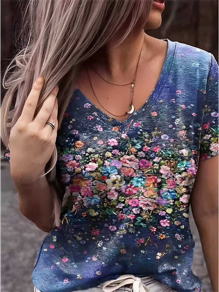 Aurora | V-Neck Floral Art T-Shirt