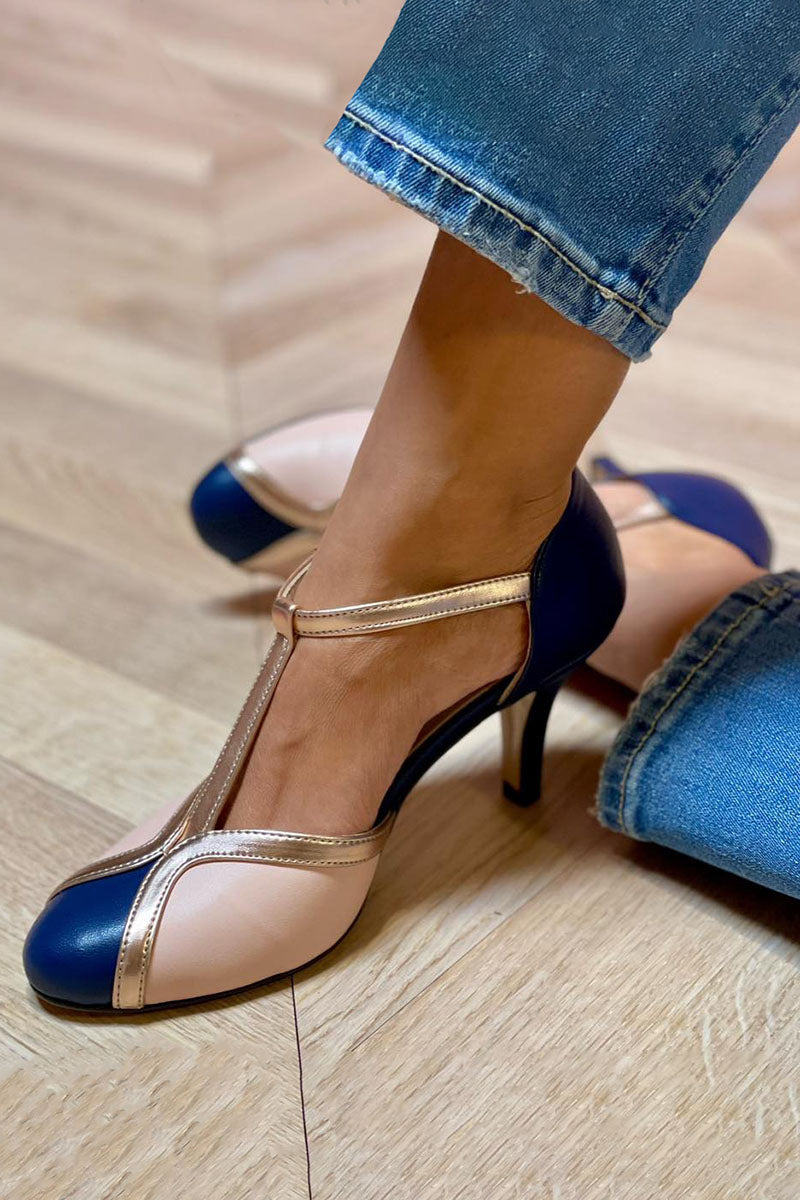 Alessia | Colorful T-strap Pumps and Comfortable Rounded Toe Shoes