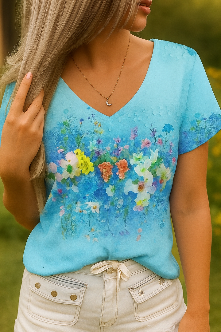 Hannah | 74 V-Neck Floral Art T-Shirt