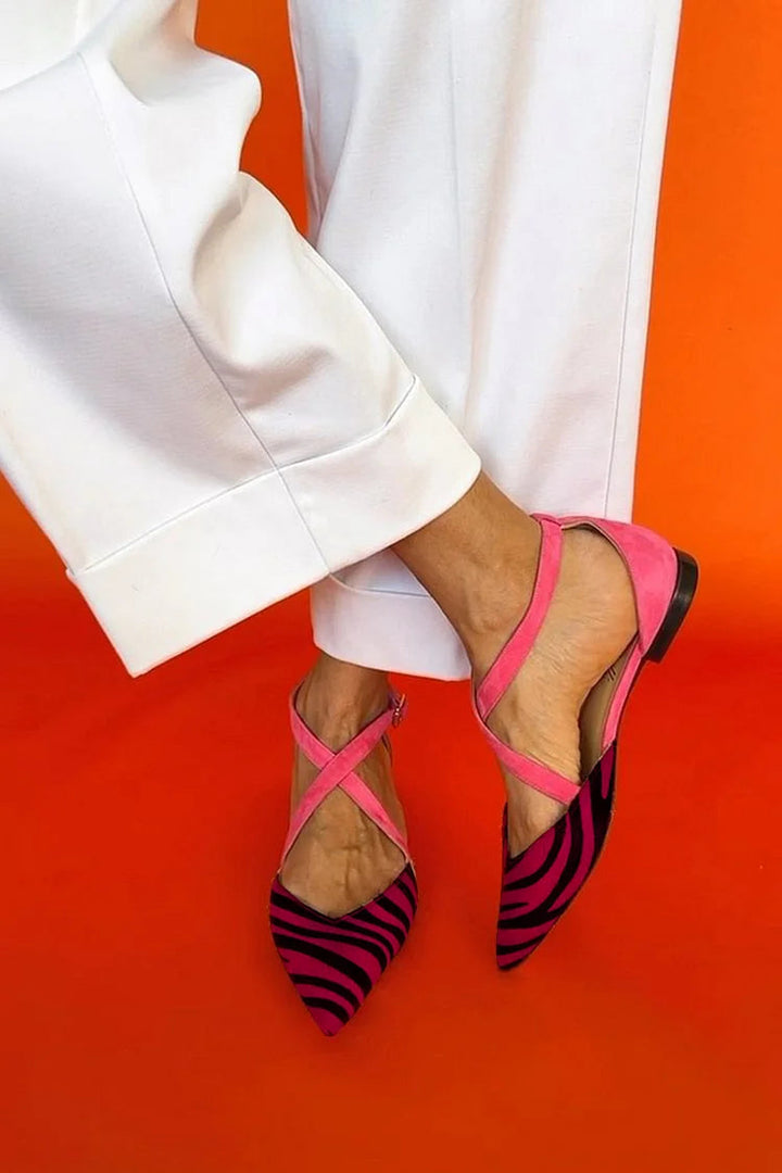 Alana - Zebra Print Cross-Strap Flats