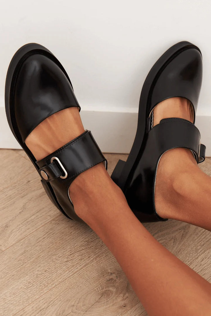 Angela - Black Buckle Loafers