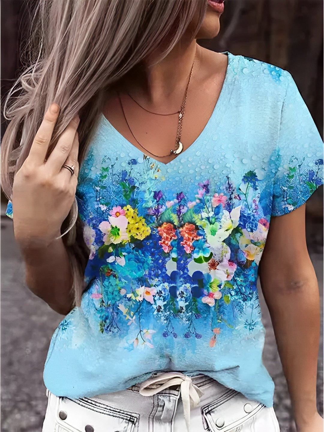Aurora | V-Neck Floral Art T-Shirt